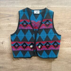 Vintage Side Saddle Southwestern Western Aztec Vest | Women’s Large | EUC
